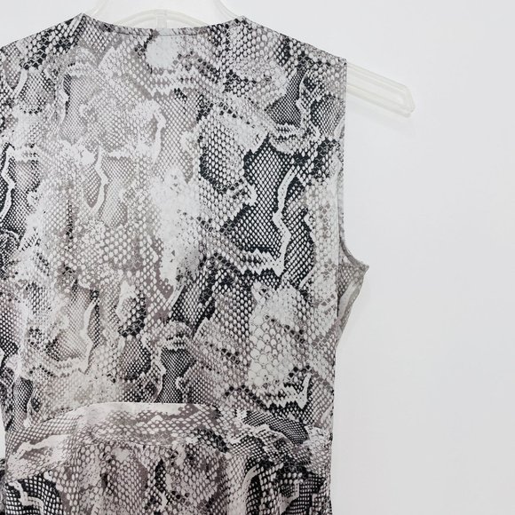 White House Black Market Women's Dress 4 Wrap Midi Snake Gray Sleeveless Hi Low - Picture 9 of 15